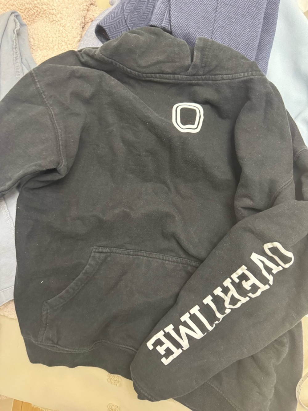 Kids Black Hoodie with 'Overtime' Sleeve Print